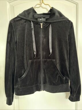 MessBebe Black Velour Zip-Up Hoodie Sweatshirt